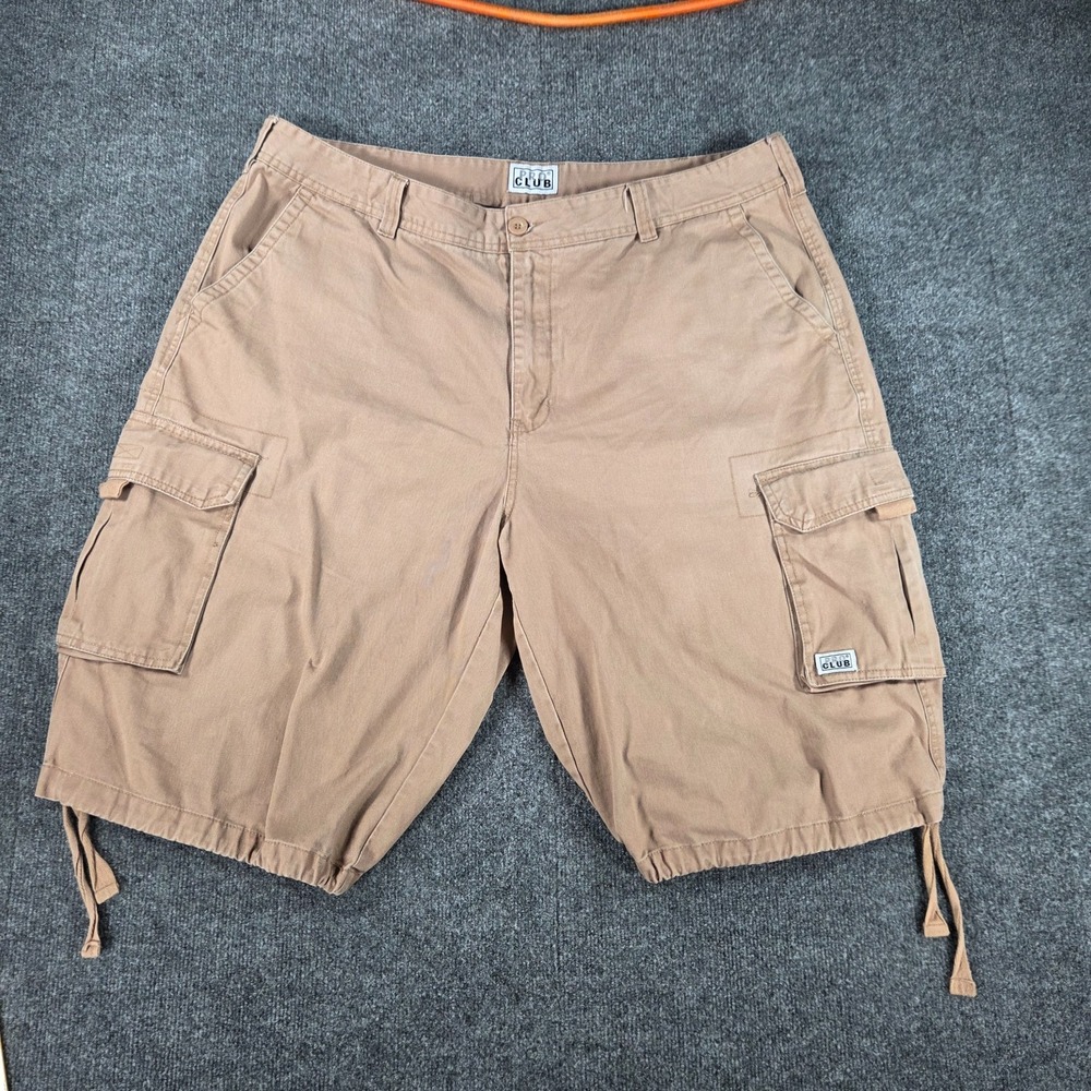 Pro Club Men's 44 Khaki Cotton Twill Cargo Shorts Drawstring Streetwear